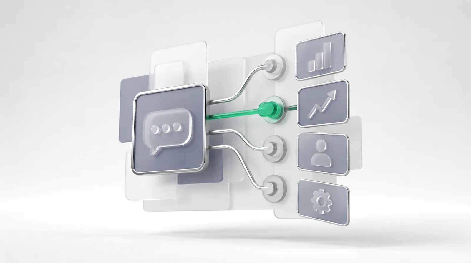 AI chatbot website optimization: four conversion goals wired in, one emerald plug seated for real benefits while three plates sit loose.