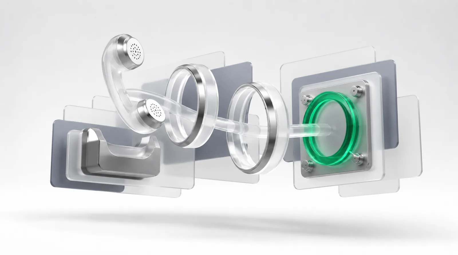 Call conversion optimization as a handset cord passing two drifting rings before locking into a green ring bolted to the benchmark plate.