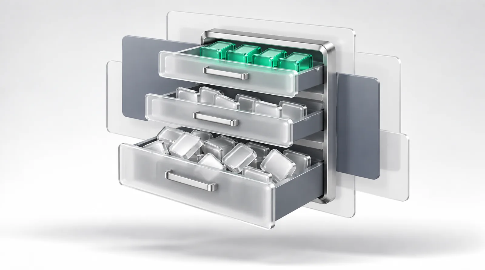 CRO best practices as tactic tiles sorting into three drawers, only the green tiles proven solid enough reaching the shallow top drawer.