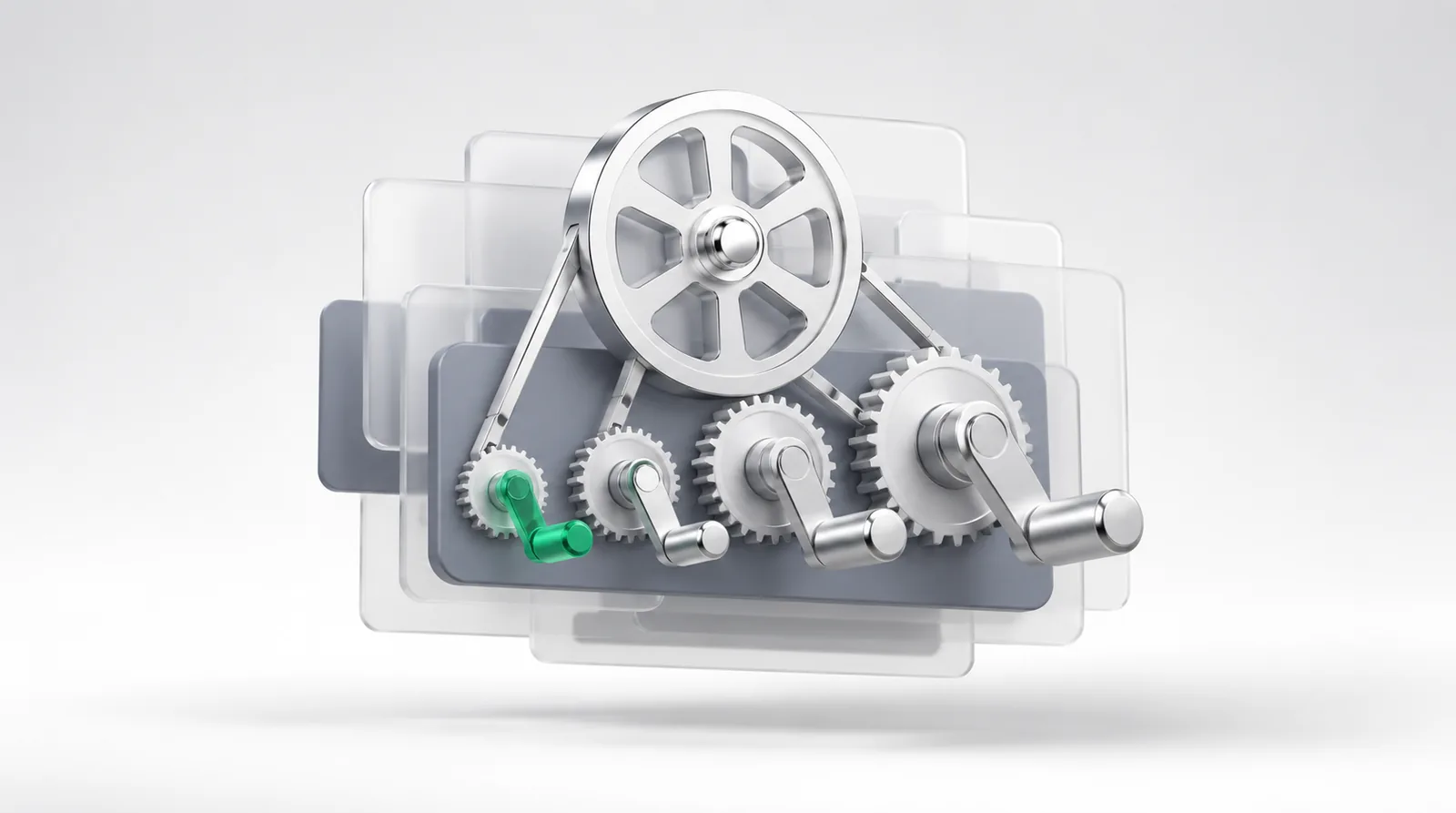 Building a growth model as a hand-cranked machine, the smallest emerald crank spinning the output wheel far more than the larger ones.