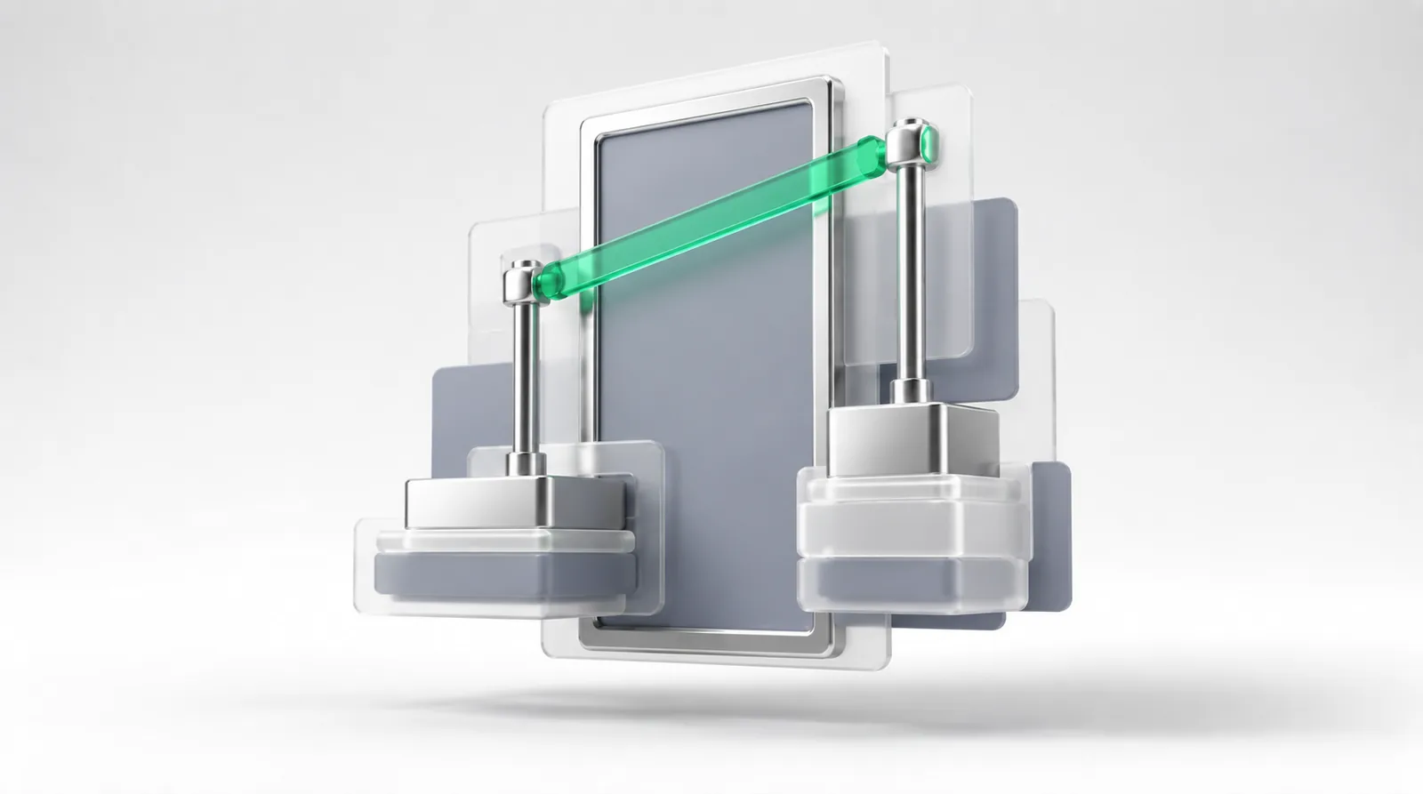 SaaS conversion rate set as two posts of different heights standing before a gray panel, one emerald bracket spanning the gap between their tops.