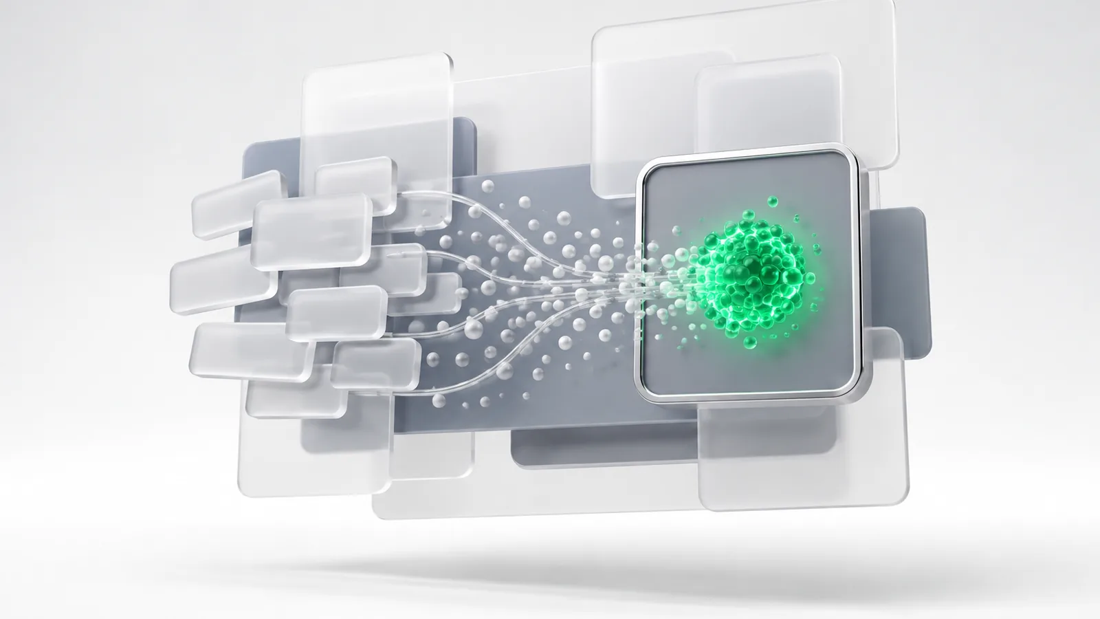Semantic SEO shown as connected nodes converging into a search bar, representing RankBrain, Neural Matching and BERT