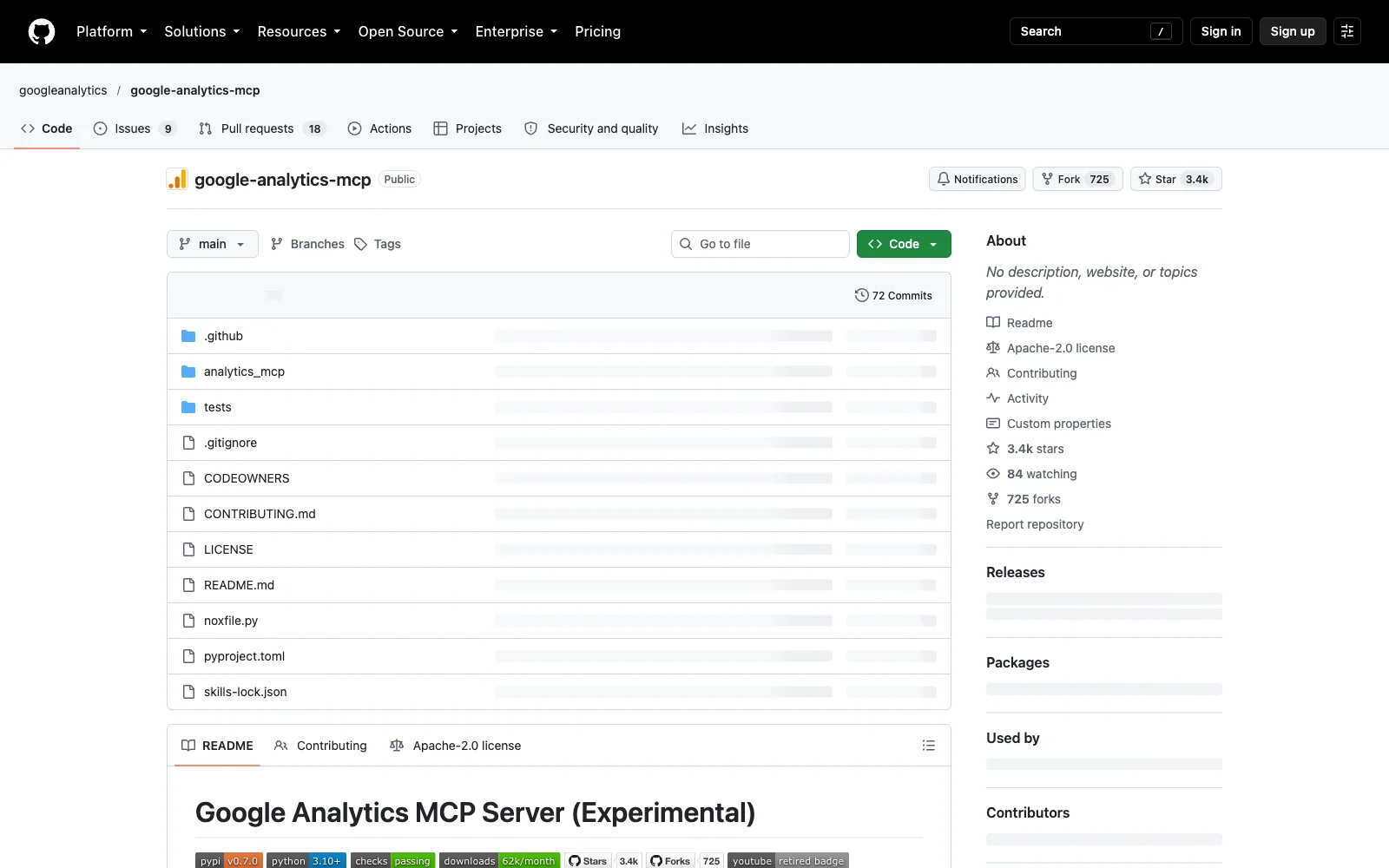 Google Analytics MCP server documentation page