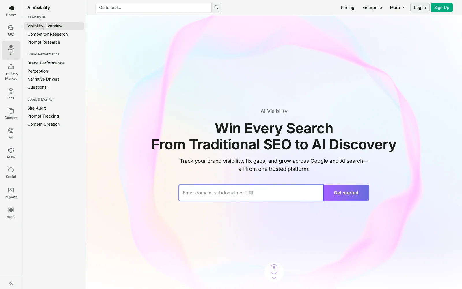 Semrush AI Visibility Toolkit page describing visibility and share of voice reporting