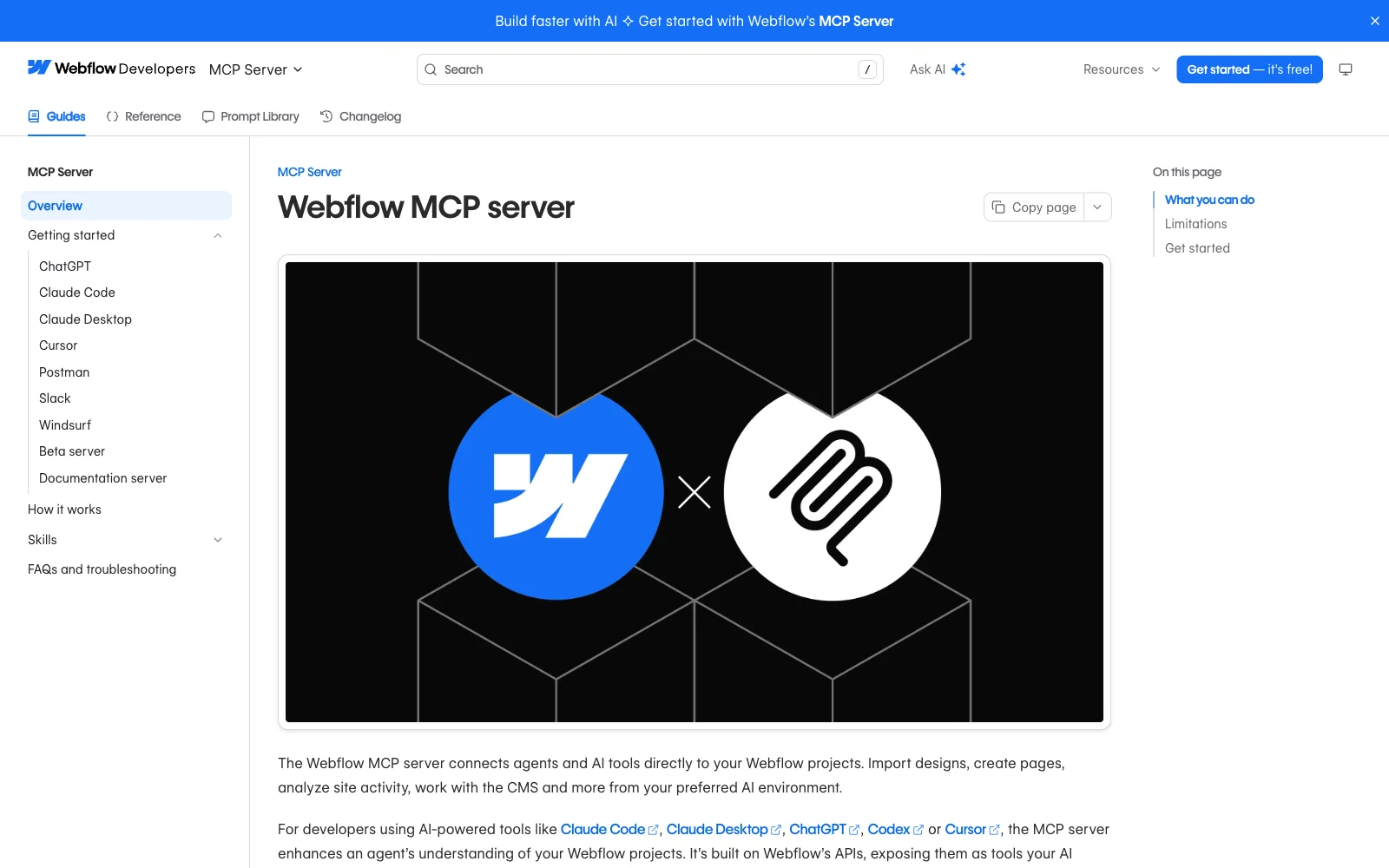Webflow MCP server documentation page