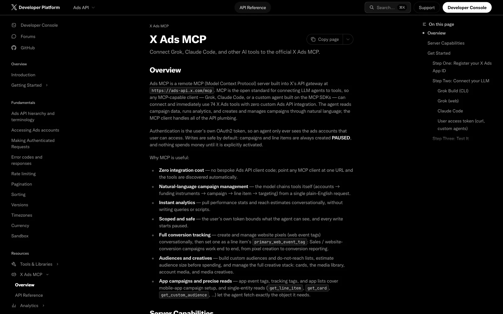 X Ads MCP server documentation page