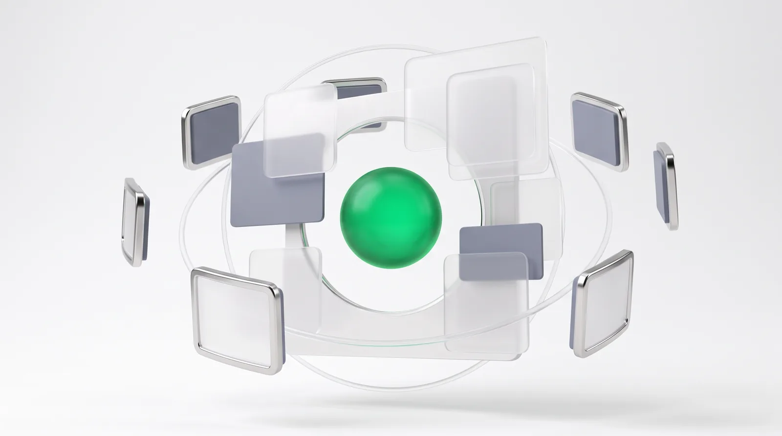A glowing content network radiating outward from a single hub, representing topical authority