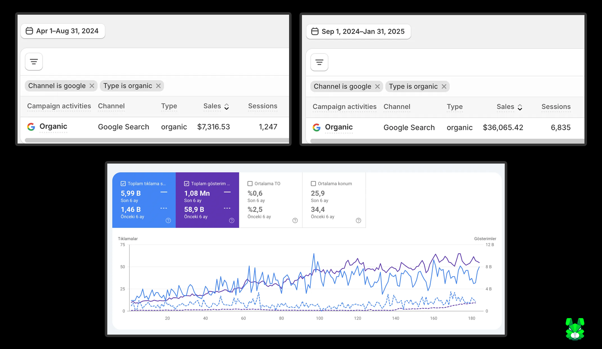 Stripe sales summary and Search Console clicks and impressions